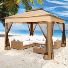 CAROMA Pop-Up Gazebo Tent Simple Outdoor Gazebo Waterproof Upgrade Portable Gazebo With Mosquito Net Double Ventilated Roof And Carrying Bag For Yard Garden ﻿ - Brown - View 4