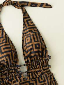 Jednoczęściowy kostium kąpielowy dla kobiet z nadrukiem geometrycznym i odkrytymi plecami