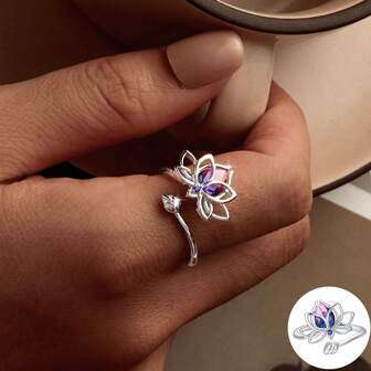 bamoer 1 Pc 925 Sterling Silver Lotus Adjustable Ring Encouragement Lotus Flower Open Wrap Ring Inspirational Jewelry Gift For Women