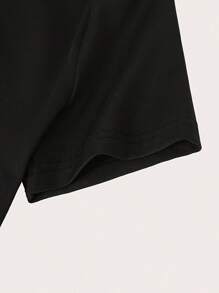Fashionable Angel Letter Print Cropped Top - Stretch Polyester Blend, Crew Neck, Short Sleeves - Spring Summer Women'S Fashion Must-Have - 黑色 - 查看 3