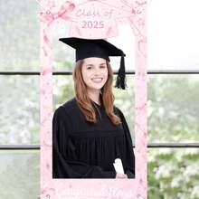 1Pc-Polyester-2025 Graduation Photo Booth Props Pink Bow Banner, Class Of 2025 Glitter Large Size Graduation Photo Booth Props, Graduation Party Favors Supplies Decorations For College 2025Graduates - Multicolor - View 4