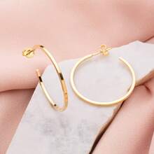 18K Gold Plated Square Wire Hoop Earring - D France Semi-Jewelry - Gold - View 1