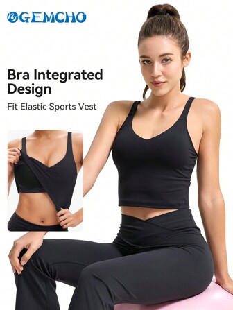 GEMCHO Sport Yoga Weste, Langanhaltend, drahtlos, mittlerer Halt, Damen Tank Top für Frühling/Sommer