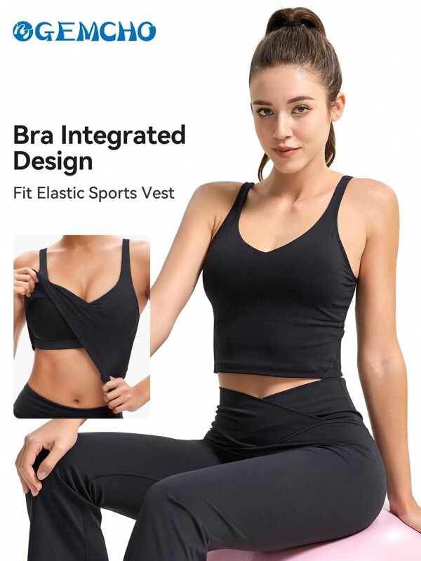 GEMCHO Sport Yoga Weste, Langanhaltend, drahtlos, mittlerer Halt, Damen Tank Top für Frühling/Sommer