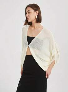Simple Solid Color Batwing Sleeve Casual Cardigan, Spring/Autumn