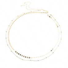 Set de 2 cadenas para la cintura con doble capa de cuentas y brillo, joyería de collar de cadena metálica sexy y elegante, estilo europeo y americano, para verano