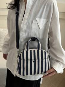New Striped Luxury High-End Versatile Women Handbag - Black - View 3