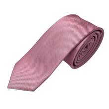 Premium Solid Plain Striped Slim Twill Tie - Pink - View 2