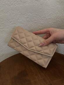 HELLO WEEKEND 1pc Mini Quilted PU Bifold With Flap Cover Fashionable & Compact Suitable For Daily Use And As Gift For Women Wallet Purse Wallet Long Wallet