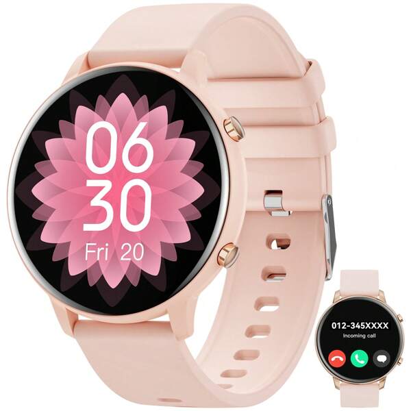 Reloj inteligente para mujeres con pantalla redonda HD de 1,39 pulgadas, batería de 210mAh, como regalo para la madre. Permite recibir y hacer llamadas, con voz AI, reproductor de música, reloj de actividad física para mujeres. Reloj inteligente para hombres con múltiples modos deportivos, compatible con Android e iOS