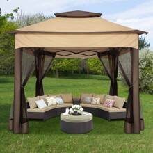 tooluck Pop-Up Gazebo Tent Simple Outdoor Gazebo Waterproof Upgrade Portable Gazebo With Mosquito Net Double Ventilated Roof And Carrying Bag For Yard Garden ﻿ - 咖啡棕 - 查看 3