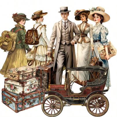 JAI IMAN 81-102pcs Art Paper Sticker Set Circus And Middle Ages Theme With Adventures,Tourist, Clown, Circus Tent Patterns, Suitable For Holiday Decor, Scrapbooking, Gifts, For Bottle Decoration, Greeting Card, Postcard Decorations, Album Decor.