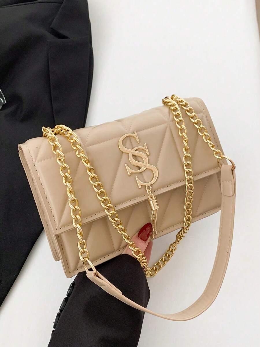Fashion Versatile Textured Chain Strap Crossbody Bag