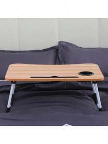 Mesa Cuadrada Pequeña, Mesa Plegable Multifunctional. You Can Put It In The Room And It Will Be Used For Use In The Dormitory. Tie A Support For Tablet And A Porta - Vasos, It Anti-Deslizante, Tiene A Ranura For Vasos And A Cajón.60*40*27CM - màu nâu - Xem 4