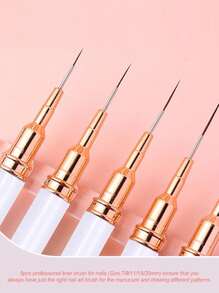 专业美甲细节勾线笔套装，5支小号指甲油设计技巧细线笔，7/9/11/15/20mm 短笔身长度美甲绘图笔 - 白色 - 查看 3