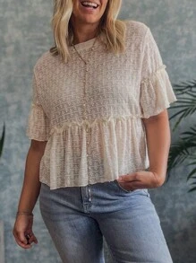 Fiyote Camicetta beige a maniche corte con ruches e texture monocolore - Beige - Visualizzare 1