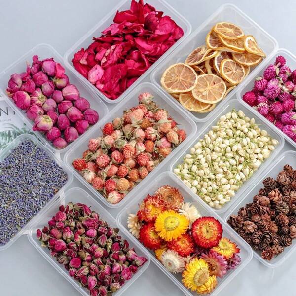 1 Set (30g Jasmine Flowers + 30g Golden Edge Roses) Dried Flowers For Handmade Candle Making, Wedding Decor, Sachets, Aromatherapy, Soap Making, Craft Decoration, Suitable For Living Room, Bedroom, Office, Events Gifts Birthday Graduation