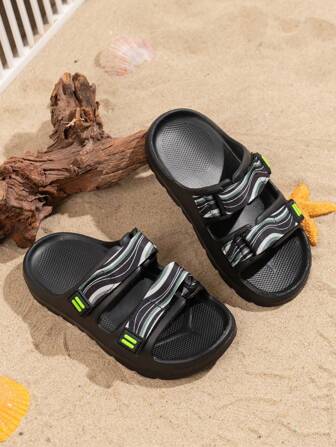 1 Pair Unisex Kids Beach & Outdoor Wear Fashion Hollow Wave EVA Anti-Slip Waterproof Sandals, New Summer 2025 Collection