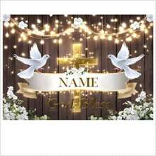 自定义名称自定义洗礼背景横幅金色圣杯跪天使金色十字架设计用于洗礼派对，保佑上帝，我的第一个，家庭团聚背景装饰横幅，派对用品，肖像摄影背景道具乙烯基个性化