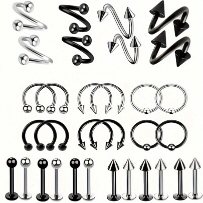 S-Shaped Stainless Steel Stud Earrings, Lip Rings, Nose Rings, Y2K Geometric Titanium Steel Lip Rings, Body Piercing Jewelry