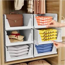 5 Pack Folding Closet Organizers Storage Box, Stackable Storage Bins, Plastic Drawer Basket Closet Storage For Wardrobe Cupboard Kitchen Bathroom Office White-5L
