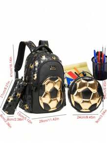 3件套足球迷必备套装大容量足球、恐龙、美人鱼尾巴、猫咪、独角兽、心形图案背包防水保温午餐袋3）便携式多功能铅笔盒。采用耐用涤纶制成，侧袋，多层内部设计，容量大，适合放置水瓶或雨伞。