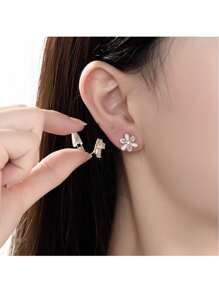 1 Pair Stylish Clip-On Earrings, Faux Cat Eye Flower Design, Minimalist & Elegant, Great Gift For Women - Triangle Clip Ear Clip (item Number A923) - View 2