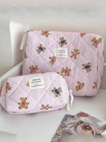1 Pieza/Set Bolso de embrague multifuncional con cordones, decoración de lunares y cierre con cremallera para guardar cosméticos, cuidado de la piel, crema de manos, aceite labial, esmalte de uñas, teléfono móvil, auriculares, toallas sanitarias, tampones. Regalo para mamá, hermana, maestra y amiga. Regalo de aniversario, boda, dama de honor. Útiles escolares, esenciales de viaje, bolsa de maquillaje, organizador de vacaciones, estampado de leopardo y perro salchicha. Regalo para mujer.