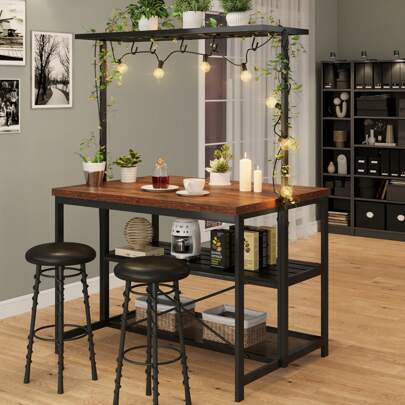 42"/47" Kitchen Island With Seating And Storage - 3-Tier Shelf, 5 Hooks, And Dining Table For Home