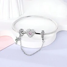 1 pieza Dije de color plateado exquisito con circonita, diseños de palmas, ojos, sol, luna, colibrí, mariposa, infinito, lazo y nudo, cierre de silicona seguro con cadena, adecuado para hacer pulseras, collares y dijes de joyería DIY para mujer y niña como accesorio diario