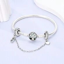 1 pieza Dije de color plateado exquisito con circonita, diseños de palmas, ojos, sol, luna, colibrí, mariposa, infinito, lazo y nudo, cierre de silicona seguro con cadena, adecuado para hacer pulseras, collares y dijes de joyería DIY para mujer y niña como accesorio diario