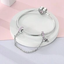 1 pieza Dije de color plateado exquisito con circonita, diseños de palmas, ojos, sol, luna, colibrí, mariposa, infinito, lazo y nudo, cierre de silicona seguro con cadena, adecuado para hacer pulseras, collares y dijes de joyería DIY para mujer y niña como accesorio diario