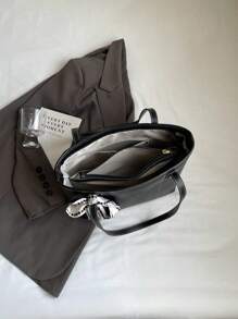 Bolso de mano con bolsillos con cremallera de gran capacidad, de unicolor retro de PU y seda, con decoración de pañuelo para mujer. Nuevo bolso de hombro de gran capacidad para otoño/invierno. Cartera con lazo de moda para mujer. Bolso de trabajo llamativo para mujer.