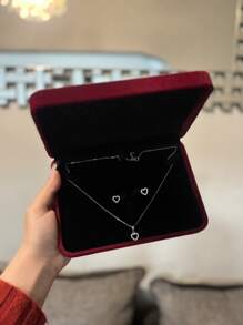 1PC (Give Her A Complete Set Of Romance) Retro Simple Rings, Necklaces, Bracelets, Jewelry, Gold, Jade, Jewelry, Jewelry Sets, High-Grade Flannel Storage Sets, Jewelry Display Props, Wedding Gift Essentials (Red, Gray Optional) Valentine Day Back To School