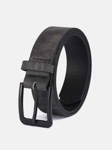 1 pieza Cinturón decorativo casual llano de poliuretano (PU) para hombres, apto para uso diario, hebilla con recubrimiento metálico, color negro