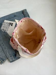 时尚灯芯绒草莓图案大容量粉色购物手提袋