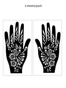 2 fogli di stencil all'henné, con disegni di luna, stelle e motivi a pois, stencil per tatuaggi temporanei per mani e piedi, modelli di mehndi con motivi traforati per il body painting delle donne, adatti per matrimoni e festival - Multicolore - Visualizzare 16