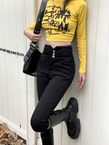 YEAE | 修身牛仔紧身裤 - 高腰，打造时尚外观 - 黑色 - 查看 4