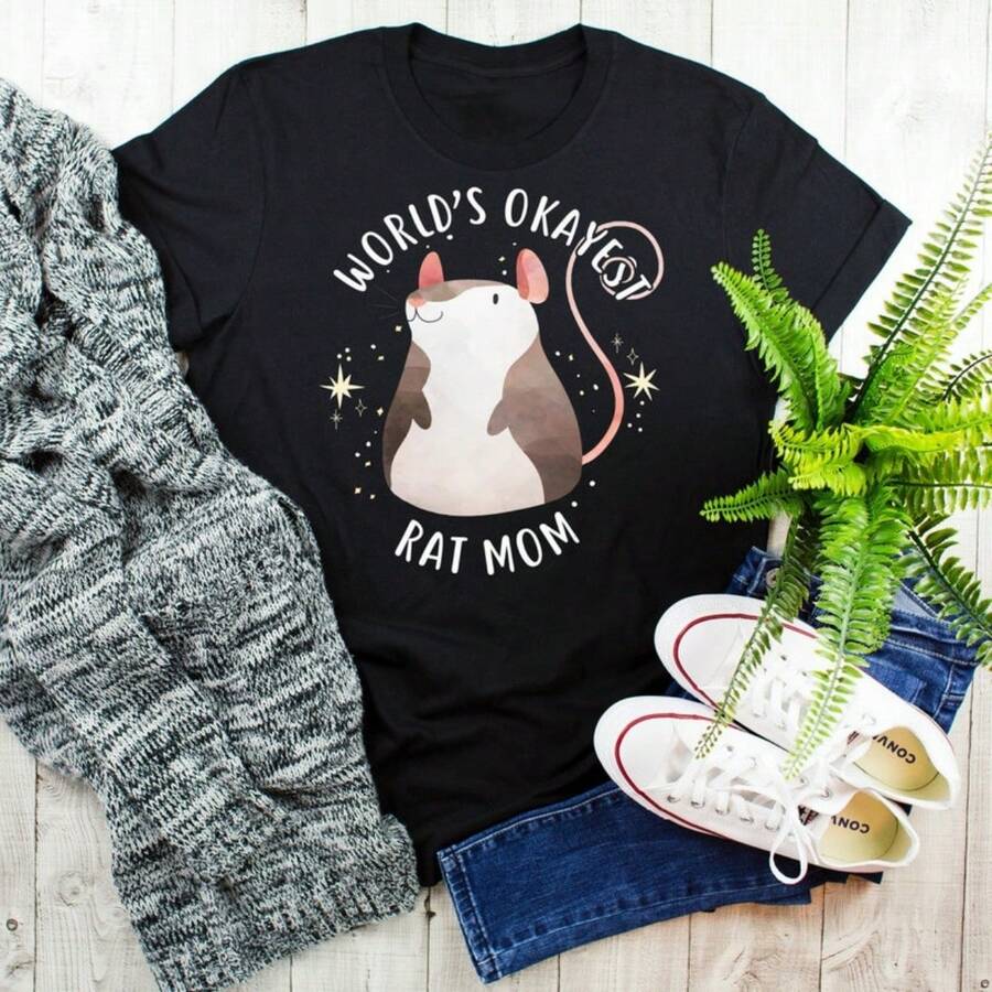 Rat Shirt, Women, Funny Rat Lover Gift, Cute T-Shirt, Pet Lover Tshirt, Tee, Tops, Mouse, Rat Mom, Rattie, Hooded, World's Best Mom - Black - View 1