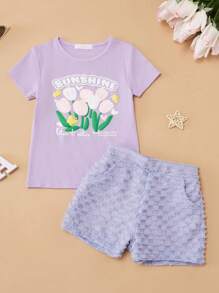 Set For Girls 6-16 Years Cotton And Stretch Fabric T-Shirt And Shorts With 2 Pockets