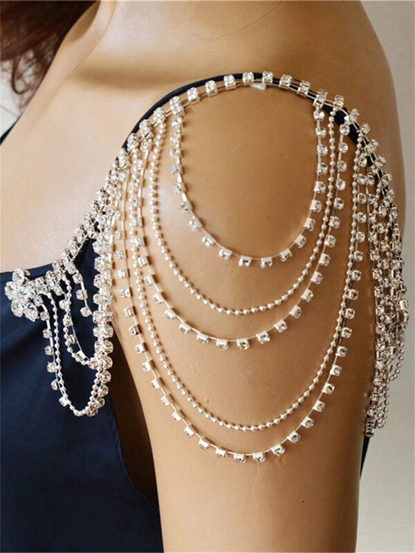 1 pieza Cadena de hombro con cristal de moda, accesorio de novia y boda, cadena de hombro multicapa para mujeres