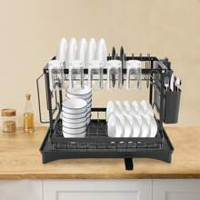 2-Tier Dish Drainer Dish Storage Rack - 黑色 - 查看 1