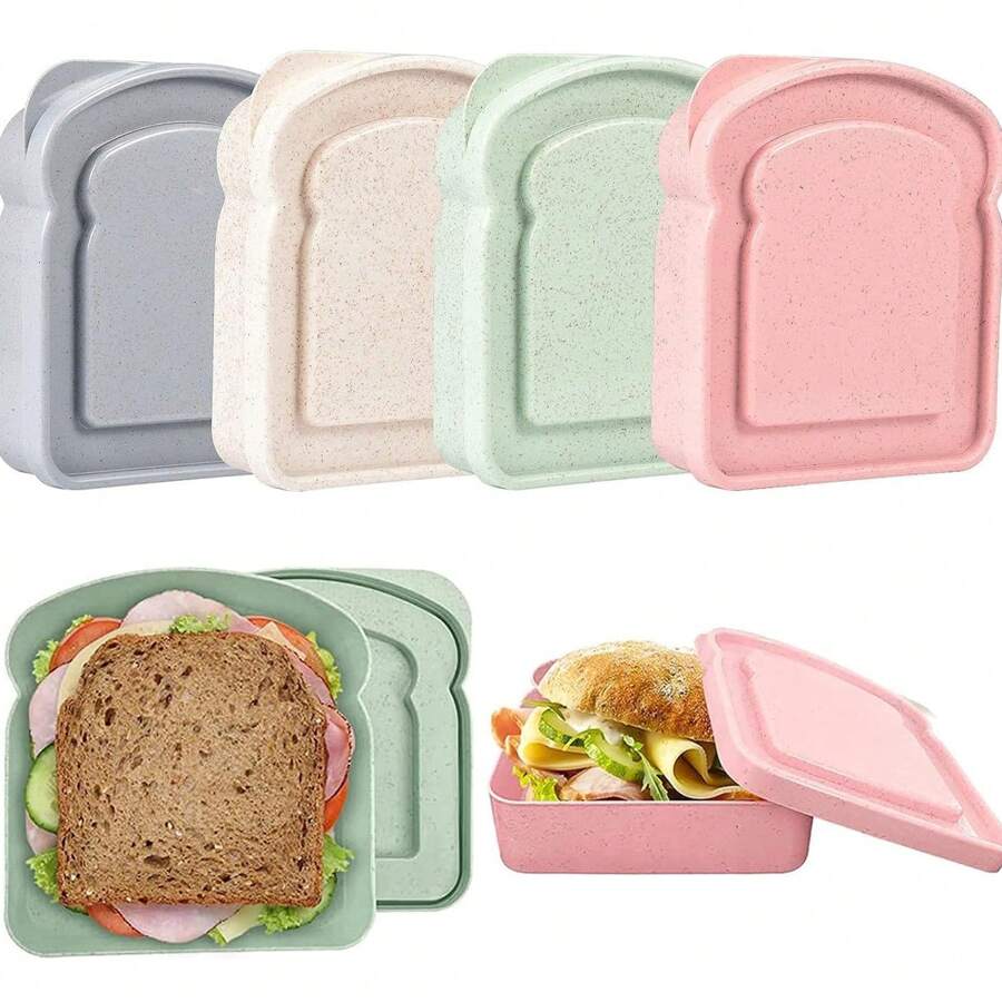 1pc Portable Lunch/Bento Box With Large Capacity For Toast, Bread And Sandwich Macaron Color Bread Shaped Food Storage Container, Plastic Lunchbox With Lid Snack Box, Cute And Leakproof Bento Box, Reusable And , Perfect For Packing Lunch, Snacks Or Leftovers, Ideal For On-The-Go, Pastel Pink, Green, Beige, And Gray Colors.