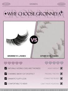 GROINNEYA 10 Pairs Short 3D Faux Mink Lashes With Transparent Band, Cat Eye Style, Natural Look Eyelashes (10B-2) - Black - View 6