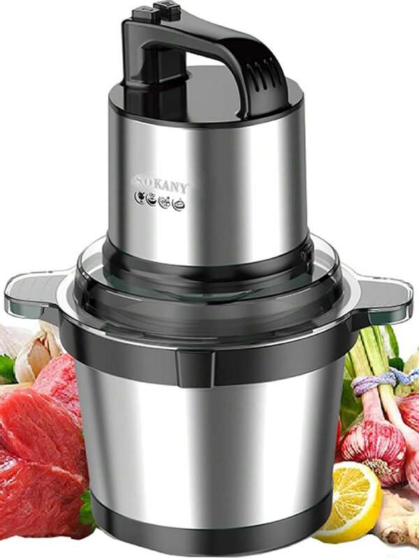 SOKANY 1pc Electric Kitchen Chopper With Stainless Steel Bowl, Multi-Chopper With 2 Speed Rating, Meat Grinder With 4 Blades For Meat, Onions, Fruits, Vegetables,Sokany