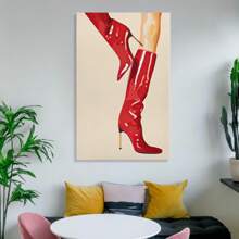 1pcs Framed Vintage Bar Cart Fashion Retro Red Boots Print Canvas Poster Wall Art Aesthetic Suitable For Living Room Bathroom Bedroom Hotel Apartment Villa Gallery Porch Ladies Room Classroom Home Office Decoration Ready To Hang