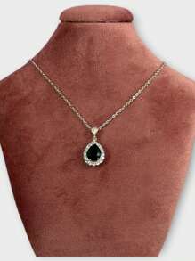 EverlyX 不銹鋼項鍊配淚珠吊墜和祖母綠寶石 - 銀色飾面配閃亮鋯石 - 高品質優雅精緻珠寶，適合特殊場合或時尚日常裝扮 - ✅ 24/72 小時送貨到西班牙