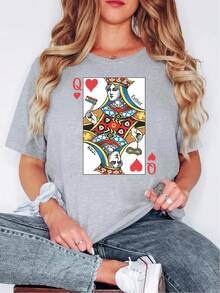 Oversized Style For Women, Queen Esther T-Shirt Purim Tee Unique Purim Costume By Israeli Artist Perfect Holiday Gift Am Yisrael Chai Queen Card Shirt, Loose Type Shirt For Women, Perfect For Holiday Parties Or Gift Giving, Soft And Comfortable - Xám - Xem 2