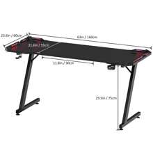 Devoko Gaming Desk, 80/120/140/160cm Gaming Table, Ergonomic Gamer Table Ergonomic PC Computer Table Stable Table With Cup Holder Black - Black - View 10