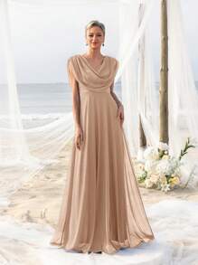 Draped Neckline Elegance Dress For Spring/Summer For Seaside Bachelorette Party, Beachfront Bridal, Garden Gala, Luxury Dinner Date, Honeymoon Retreat Outfit